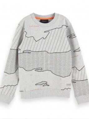 Scotch & Soda Men's All-Over Wave & Topography Print Crewneck Sweatshirt SZ XXL